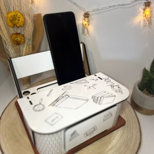 Organizador de Secretária com Suporte de Telemóvel Personalizado em MDF