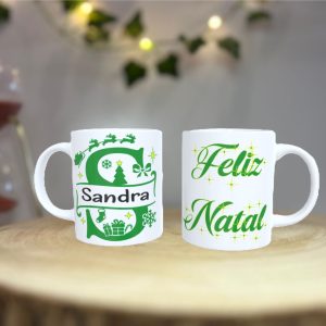 🎄 Caneca de Natal Personalizável com Inicial 🎄