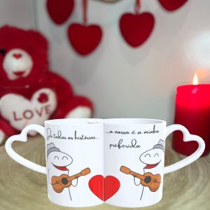 Caneca Dupla Dia dos Namorados com Asas em Forma de Coração - Amor em Cada Detalhe